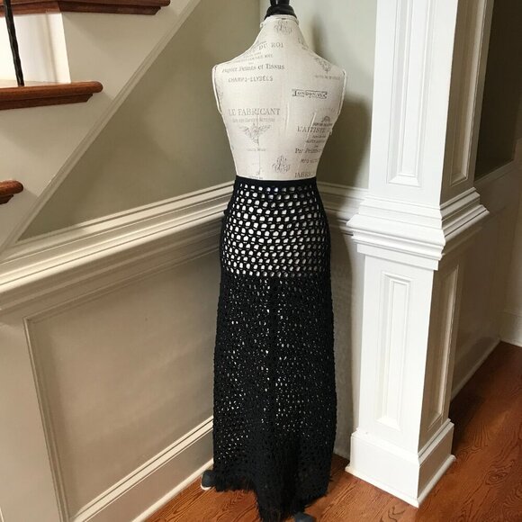NWOT Marysia Crochet Maxi Skirt Cover Up Womens XXL Black Cotton Fringe Swim NEW - Picture 11 of 13